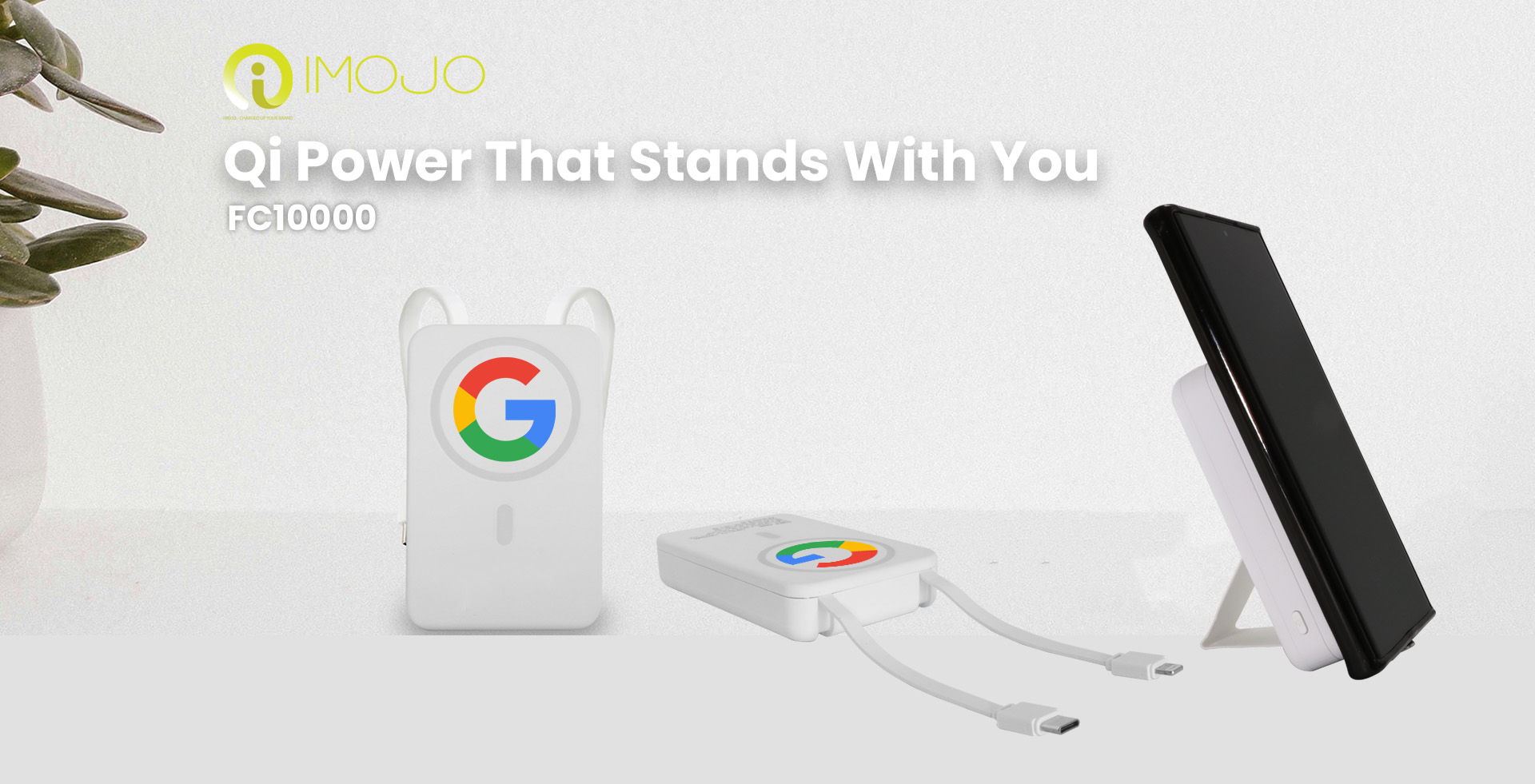 BACKPACK FC10000 Qi Power Bank, Built-in Cable, Stand.