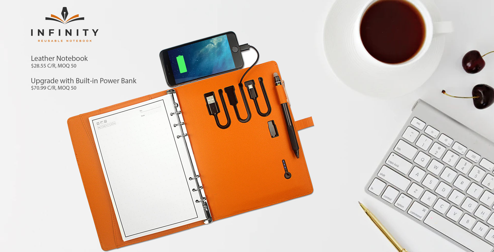 The INFINITY Leather Notebook for work, education and project management.